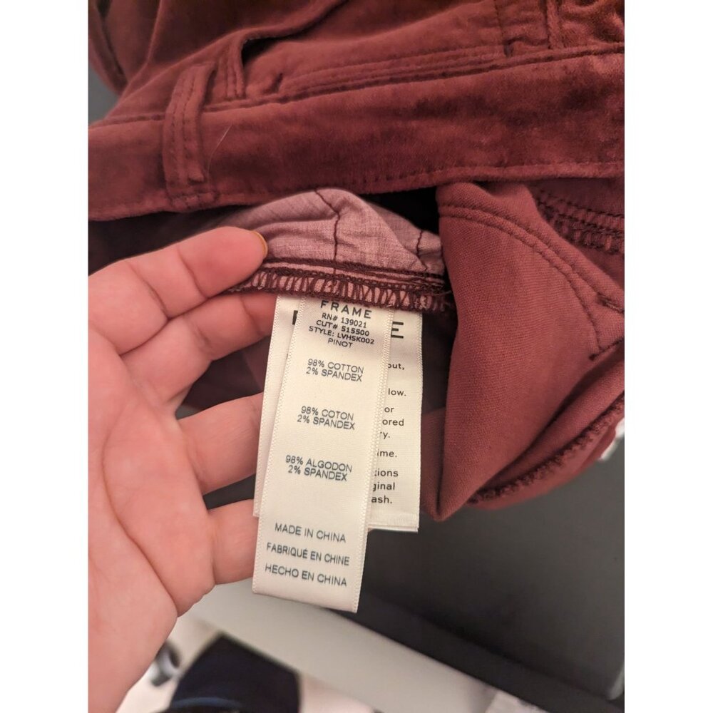 New Frame Skinny Velvet Burgundy Pants Size 23 - Picture 4 of 5